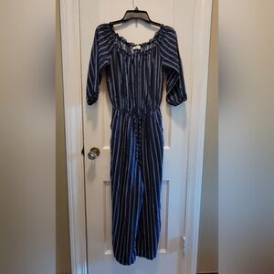 Hollister Navy Striped Women's Long Sleeve One-Piece Jumpsuit Size L